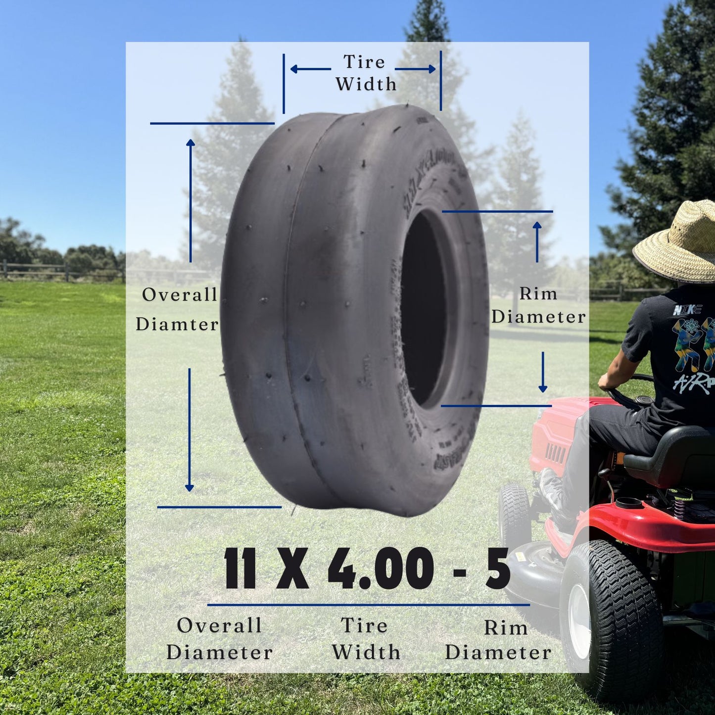 Dayrim 11x4.00-5 Zero Turn Lawn Mower Tires - Set of 2, Smooth Riding, Turf-Friendly 4-Ply Tubeless Lawn & Garden Tires, Replacement for Lawn Mowers