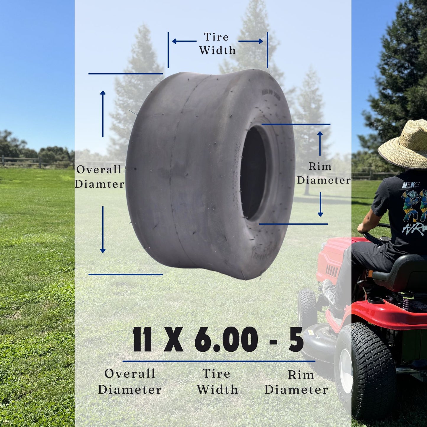 Dayrim 11x6.00-5 Zero Turn Lawn Mower Tires - Set of 2, Smooth Riding, Turf-Friendly 4-Ply Tubeless Lawn & Garden Tires, Replacement for Lawn Mowers