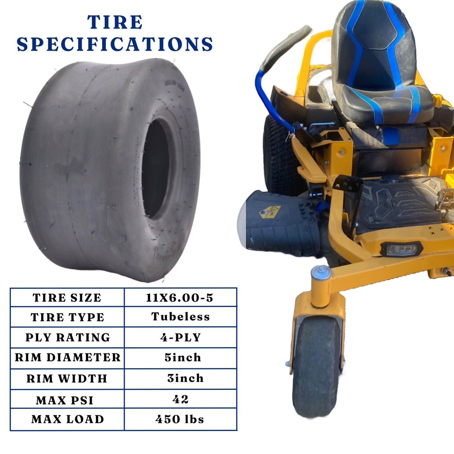 Dayrim 11x6.00-5 Zero Turn Lawn Mower Tires - Set of 2, Smooth Riding, Turf-Friendly 4-Ply Tubeless Lawn & Garden Tires, Replacement for Lawn Mowers