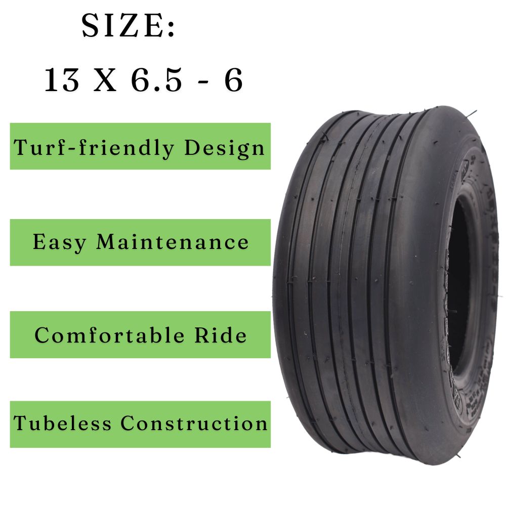 Dayrim 13x5.00-6 Lawn Mower Tires, Set of 2, Straight Rib Tread, Turf-Friendly 4-Ply Tubeless Tires for Lawn mowers & Garden tractors