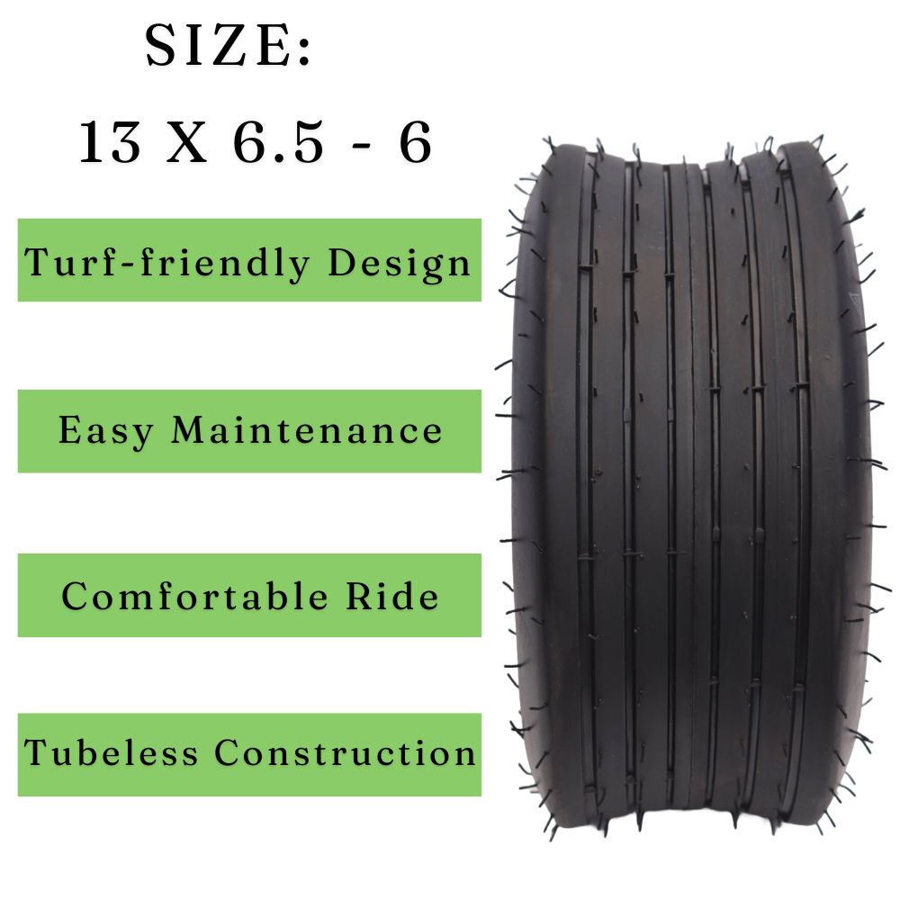 Dayrim 13x6.50-6 Lawn Mower Tires, Set of 2, Straight Rib Tread, Turf-Friendly 4-Ply Tubeless Tires for lawner &garden tractors