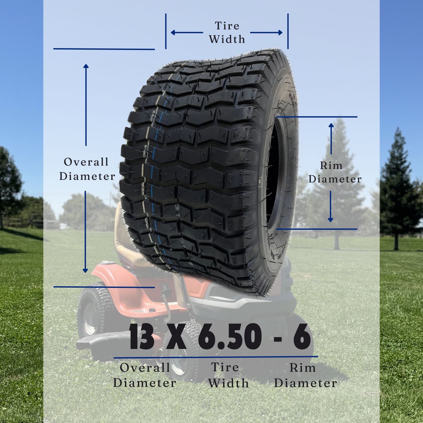 Dayrim 13x6.50-6 (2-Pack) Lawn Mower Turf Tires, V2 Tread Pattern, 4-Ply Tubeless Replacement Tires for Garden Tractors and Riding Mowers