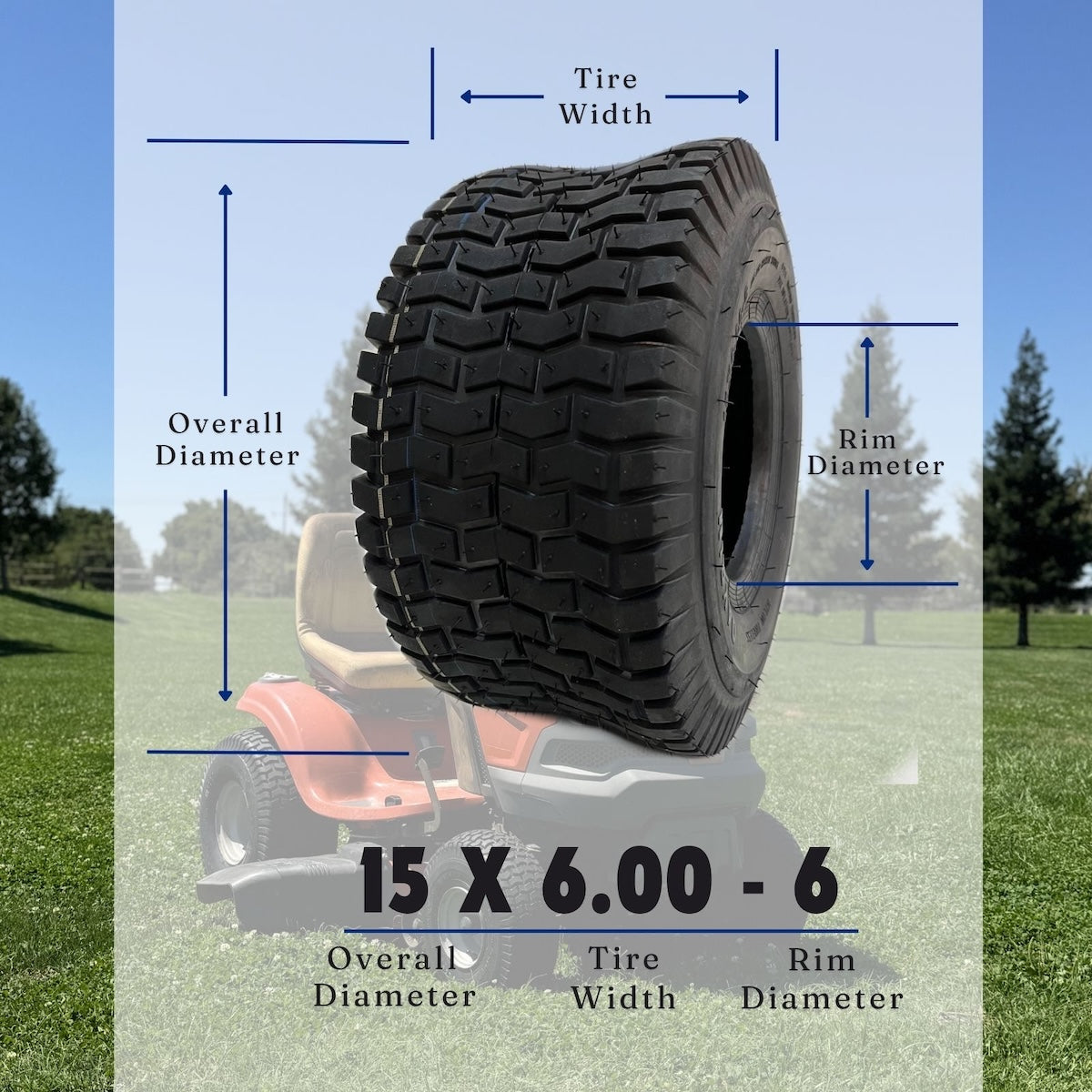 Dayrim 15x6.00-6 (2-Pack) Lawn Mower Turf Tires, V2 Tread Pattern, 4-Ply Tubeless Replacement Tires for Garden Tractors and Riding Mowers