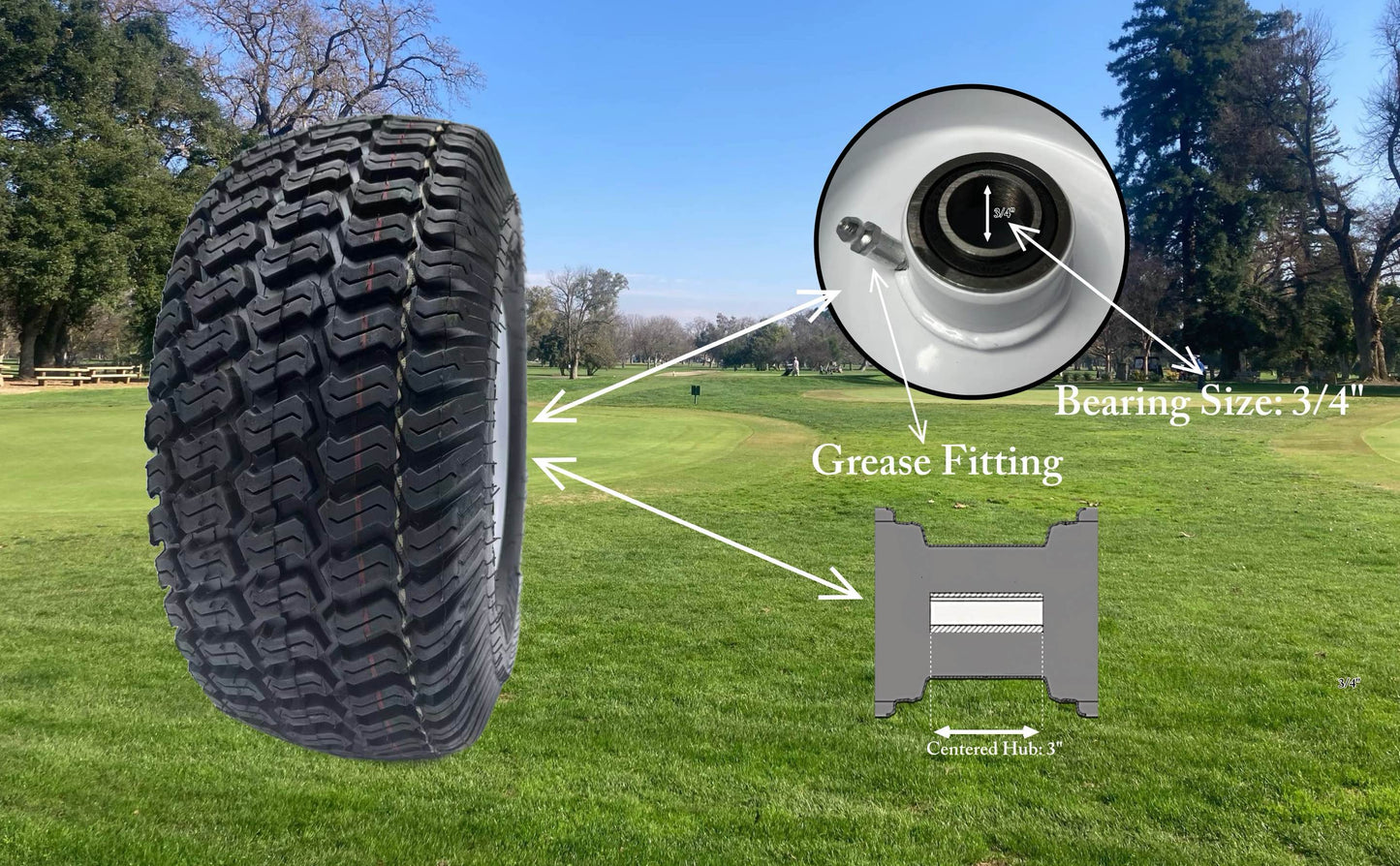 Dayrim 2 Pcs 15x6.00-6 Lawn Mower Tires with White Rim, 4-Ply Tubeless, 3" Centered Hub, 3/4" Bore Bearing, Wheel & Tire Assembly, Turf Tread for Riding Mowers & Garden Tractors