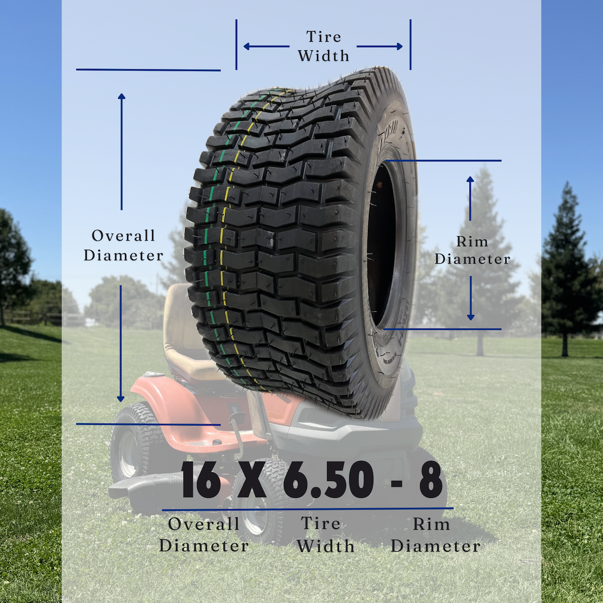 Dayrim 16x6.50-8 (2-Pack) Lawn Mower Turf Tires, V2 Tread Pattern, 4-Ply Tubeless Replacement Tires for Garden Tractors and Riding Mowers