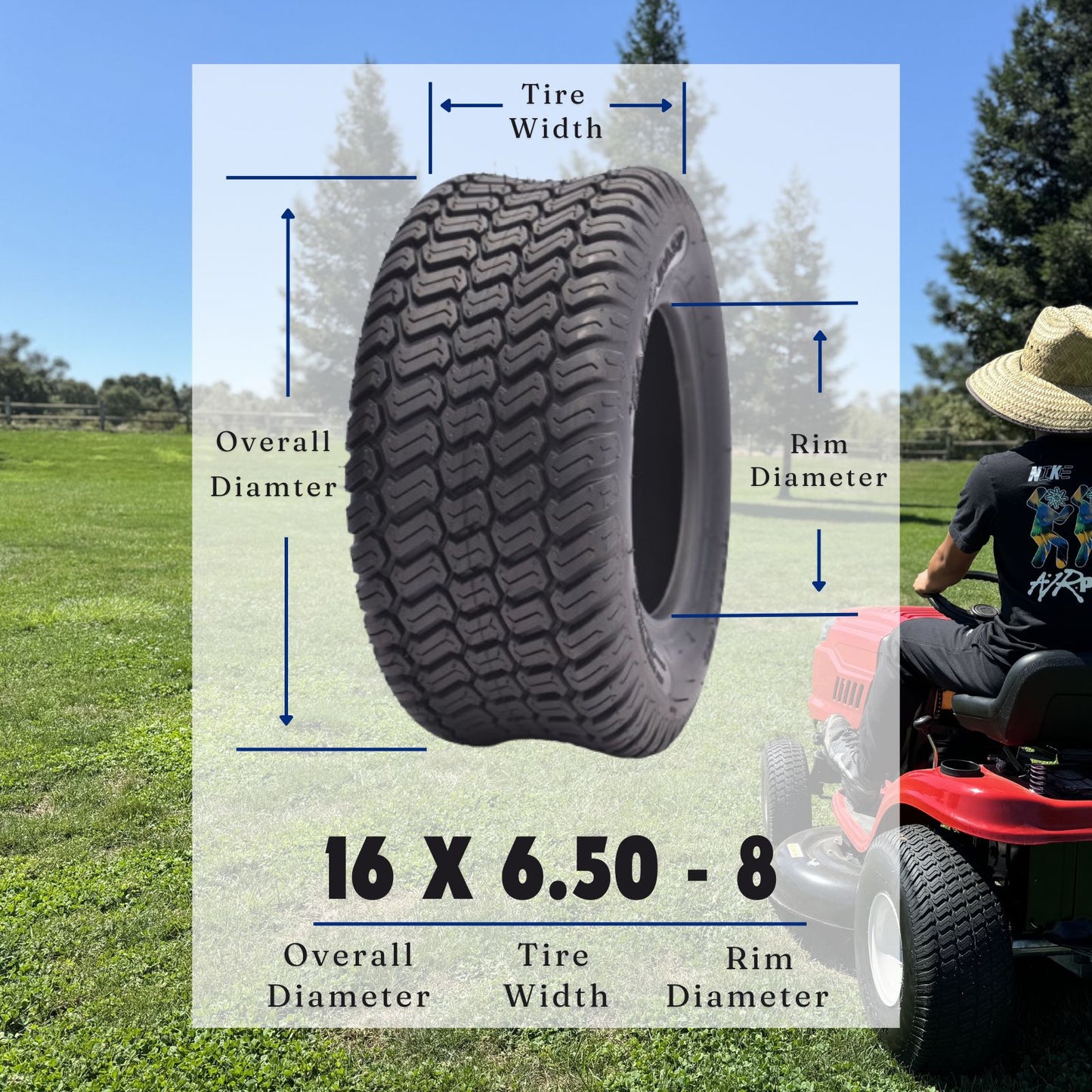 Dayrim 16x6.50-8 Lawn Mower Tires, Set of 2, 4-Ply Tubeless Turf Tread, for Garden Tractor & Riding Mower