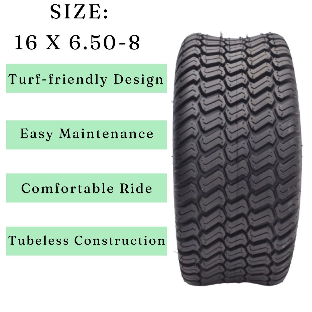 Dayrim 16x6.50-8 Lawn Mower Tires, Set of 2, 4-Ply Tubeless Turf Tread, for Garden Tractor & Riding Mower