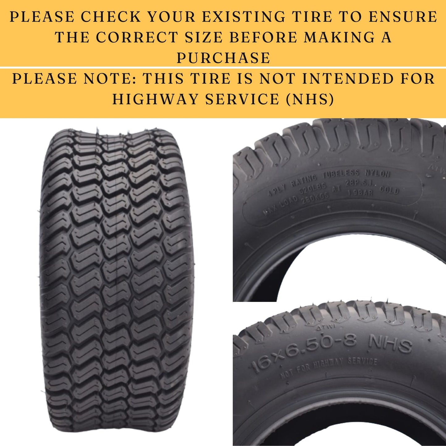 Dayrim 16x6.50-8 Lawn Mower Tires, Set of 2, 4-Ply Tubeless Turf Tread, for Garden Tractor & Riding Mower