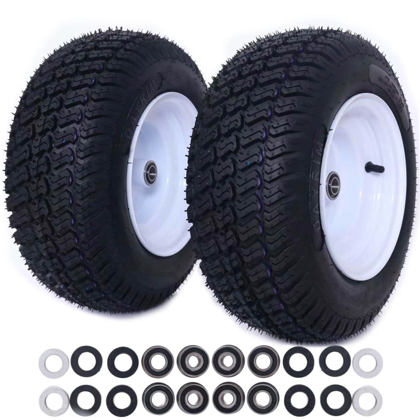 Dayrim 2 Pcs 16x6.50-8 Lawn Mower Tires with white Rim, 4-Ply Tubeless, 3" Offset Hub, 3/4" Bore Bearing, Wheel & Tire Assembly, Turf Tread for Riding Mowers & Garden Tractors. (white, 16x6.50-8)