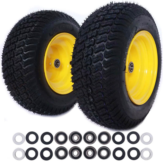 Dayrim 2 Pcs 16x6.50-8 Lawn Mower Tires with Yellow Rim, 4-Ply Tubeless, 3" Centered Hub, 3/4" Bore Bearing, Wheel & Tire Assembly, Turf Tread for Riding Mowers & Garden Tractors