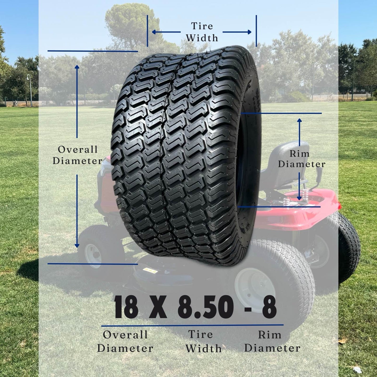 Dayrim 18x8.50-8 Lawn Mower Tires, Set of 2, 4-Ply Tubeless Turf Tread, for Garden Tractor & Riding Mower, Golf Cart Tires