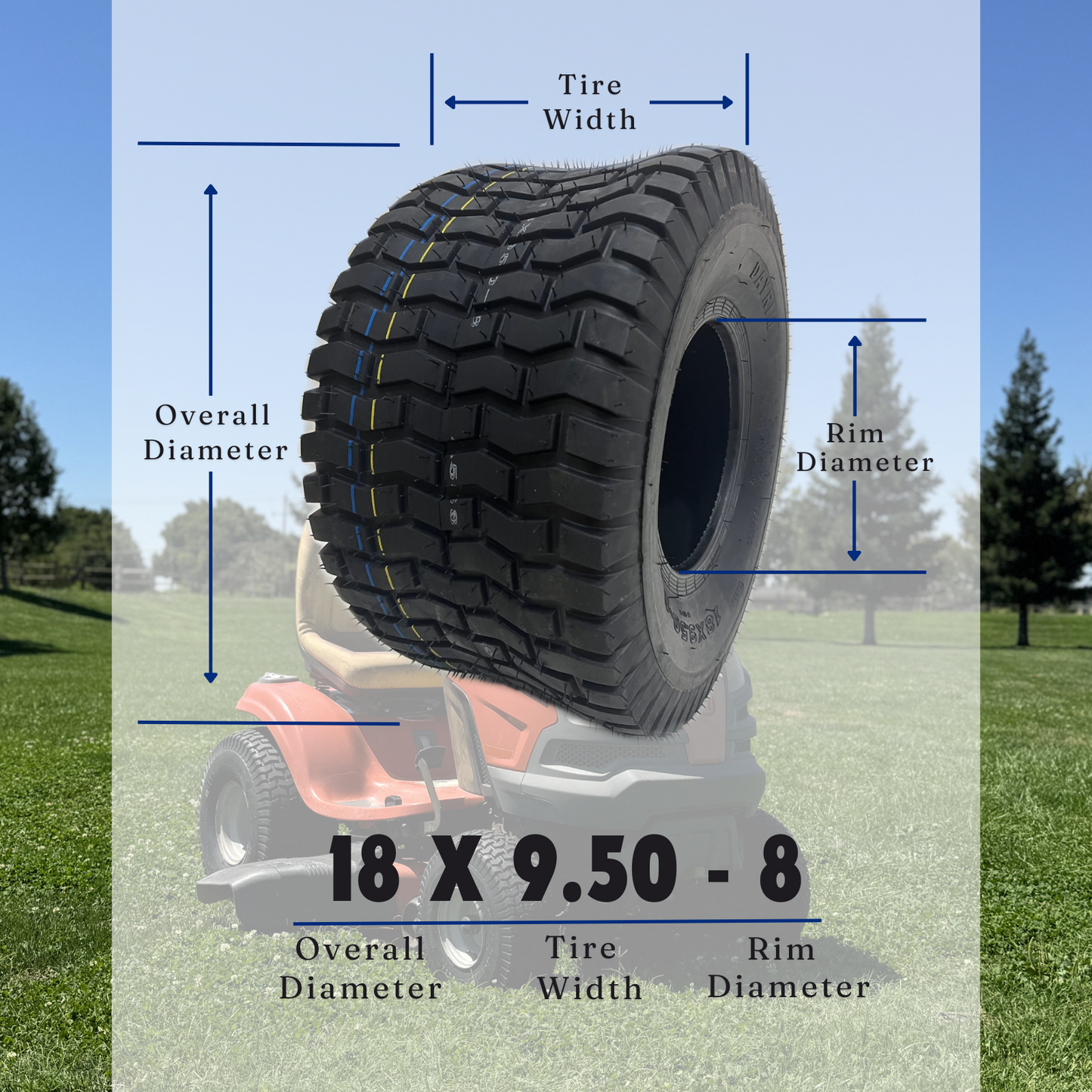 Dayrim18x9.50-8 (2-Pack) Lawn Mower Turf Tires, V2 Tread Pattern, 4-Ply Tubeless Replacement Tires for Garden Tractors and Riding Mowers,Golf Cart Tires