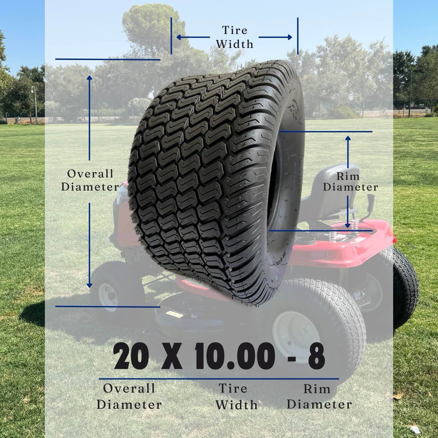 Dayrim 20x10-8 Lawn Mower Tires, Set of 2, 4-Ply Tubeless Turf Tread, for Garden Tractor & Riding Mower,Golf Cart Tires