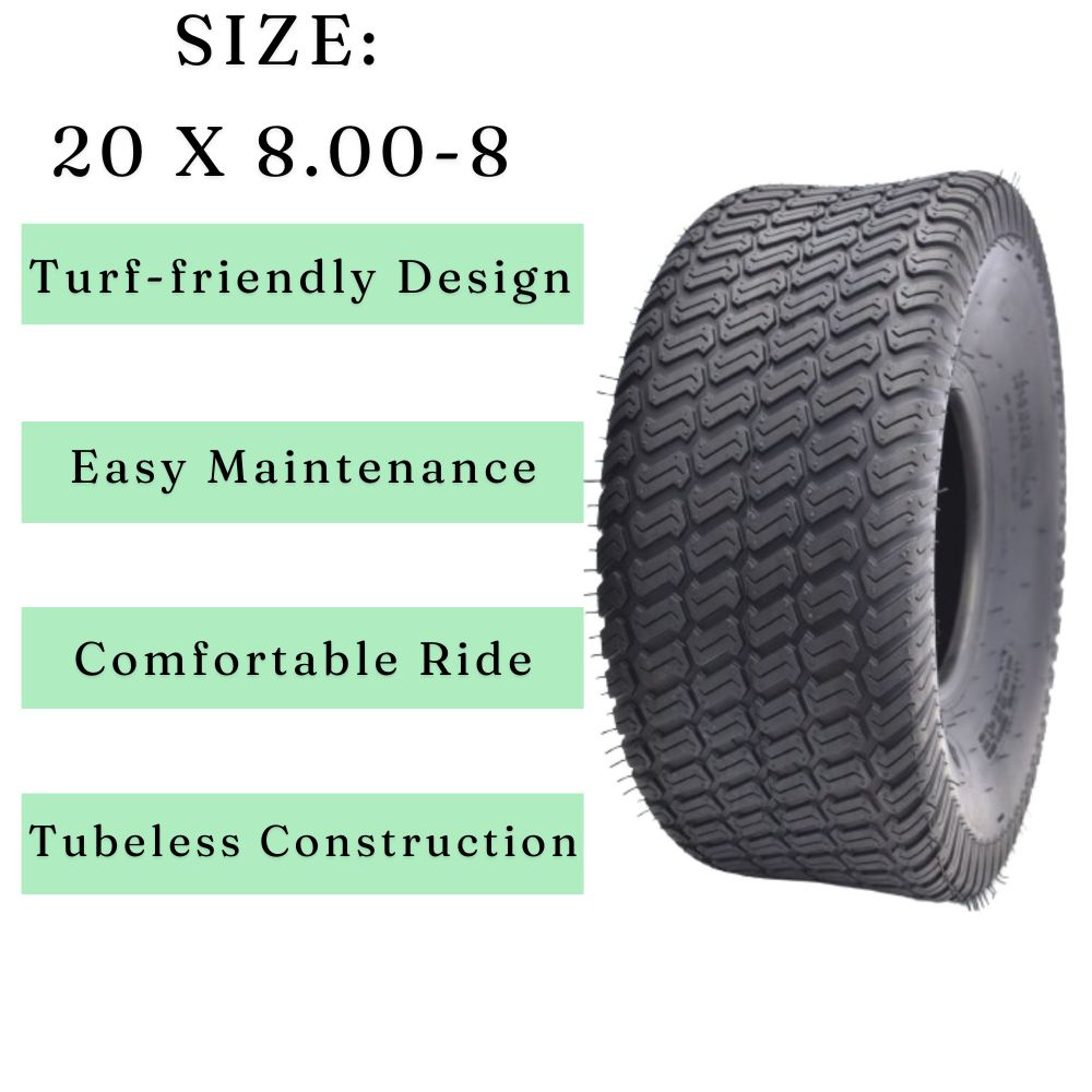 Dayrim 20x8.00-8 Lawn Mower Tires, Set of 2, 4-Ply Tubeless Turf Tread, for Garden Tractor & Riding Mower,Golf Cart Tires