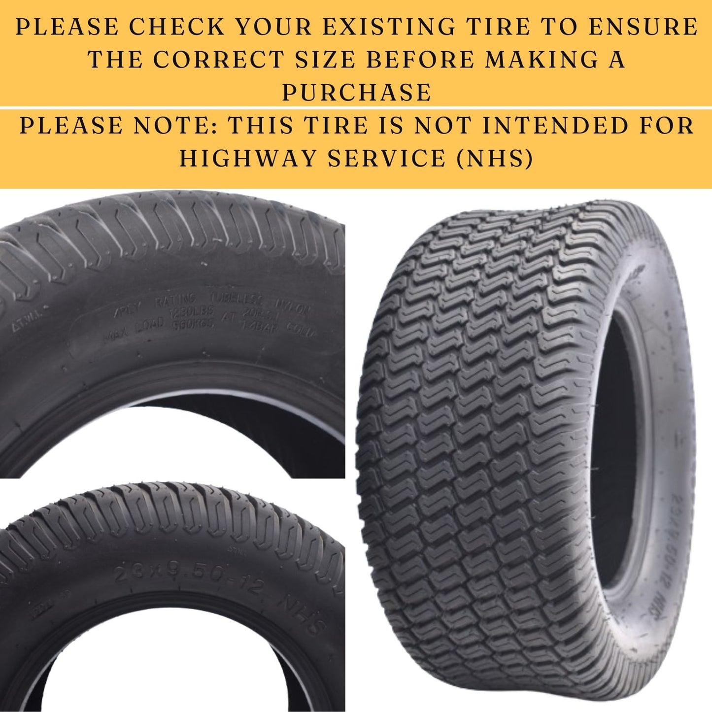 Dayrim 23x9.50-12 Lawn Mower Tires, Set of 2, 4-Ply Tubeless Turf Tread, for Garden Tractor & Riding Mower