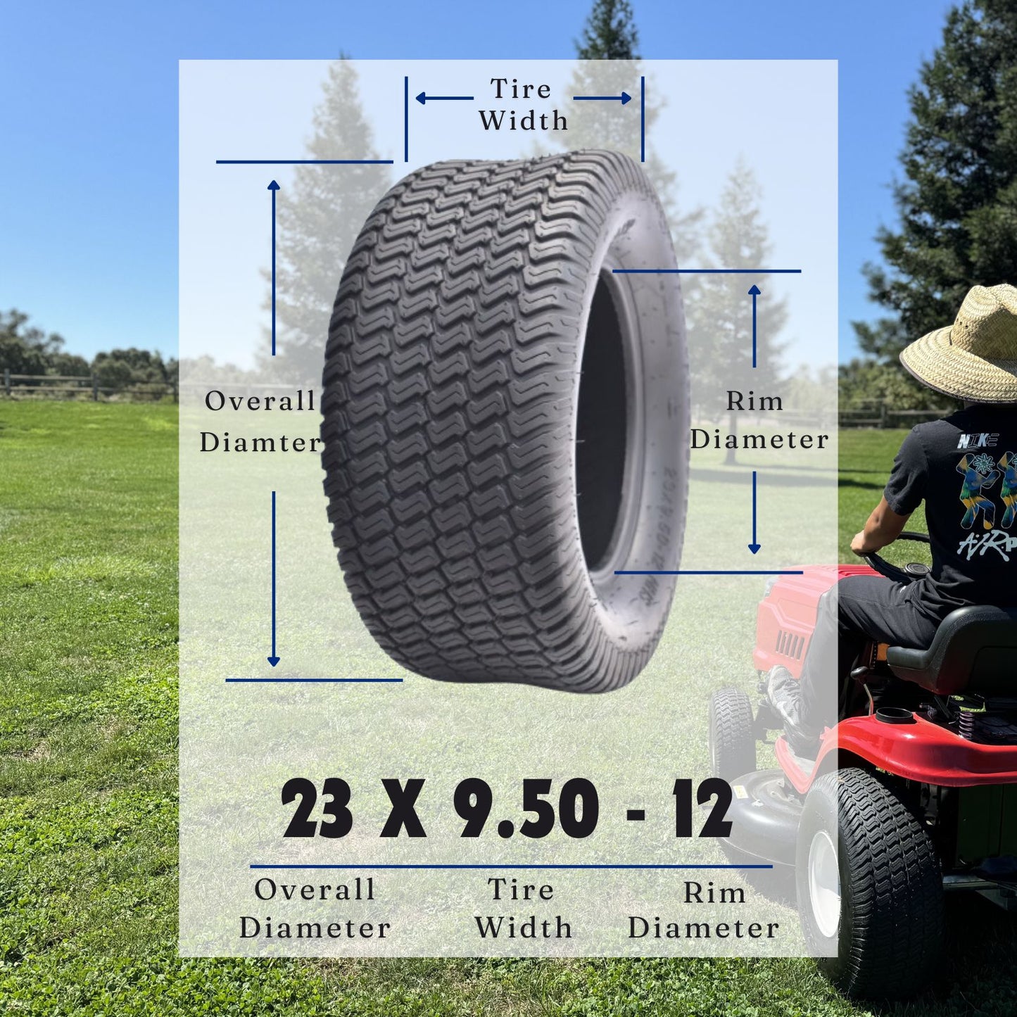 Dayrim 23x9.50-12 Lawn Mower Tires, Set of 2, 4-Ply Tubeless Turf Tread, for Garden Tractor & Riding Mower