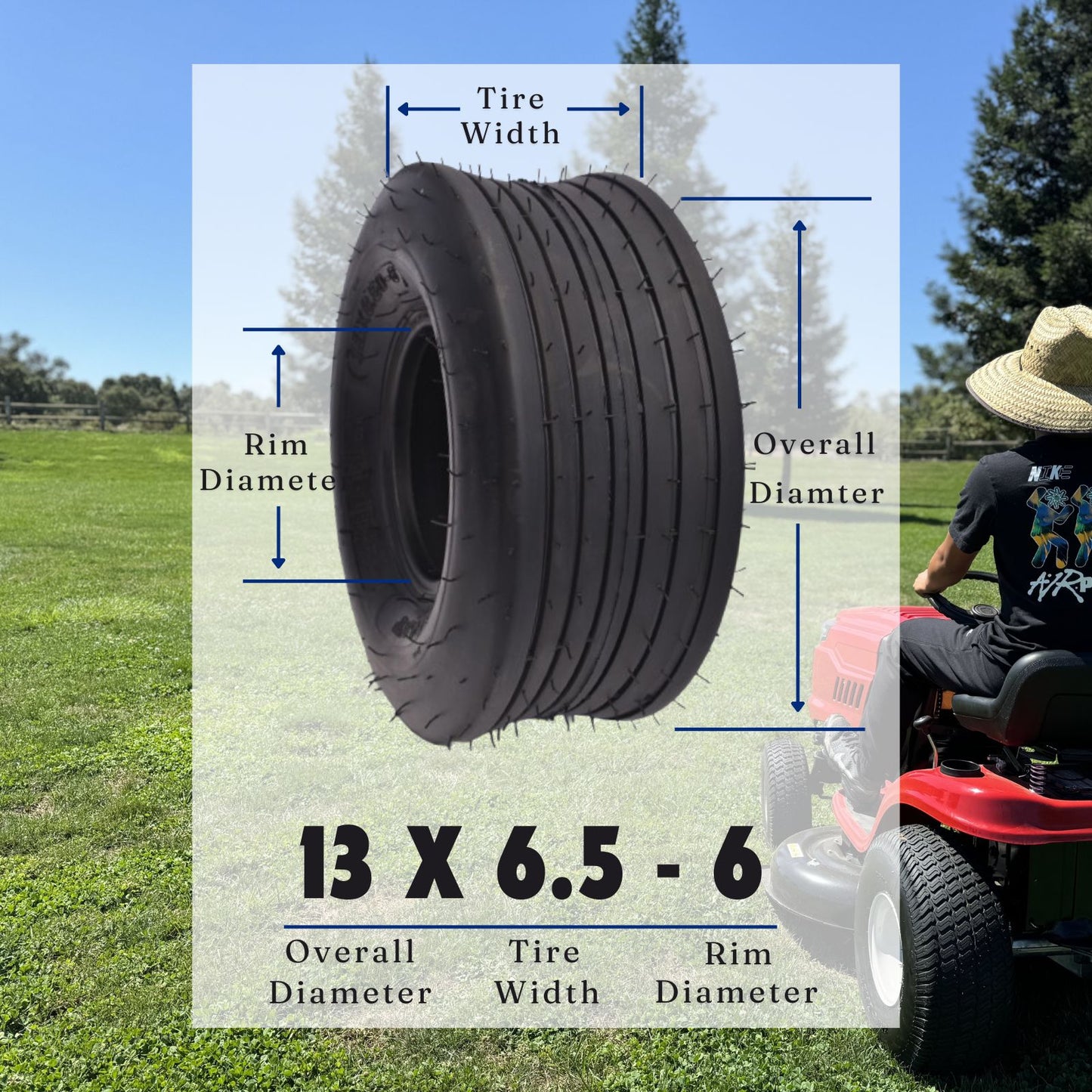 Dayrim 13x6.50-6 Lawn Mower Tires, Set of 2, Straight Rib Tread, Turf-Friendly 4-Ply Tubeless Tires for lawner &garden tractors